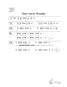 Here I Am to Worship chord chart preview