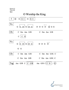 O Worship the King chord chart preview